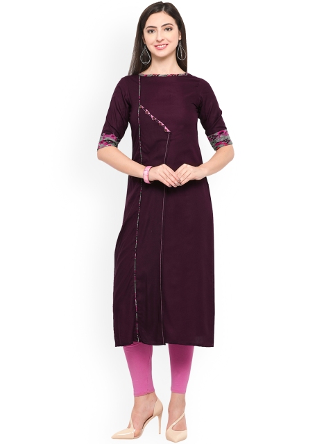 

Kvsfab Women Burgundy Solid Straight Kurta