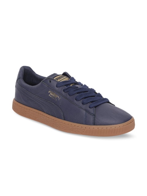 

Puma Men Navy Blue Basket Classic Gum Deluxe Leather Sneakers