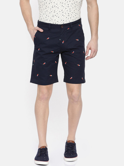 

Breakbounce Men Navy Blue Printed Slim Fit Regular Shorts