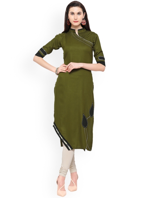 

Kvsfab Women Green Solid Straight Kurta