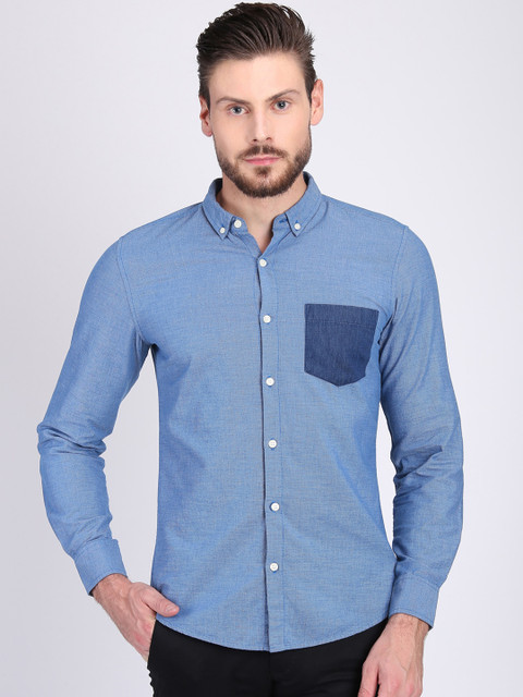 

LA LOFT Men Blue Regular Fit Checked Denim Casual Shirt