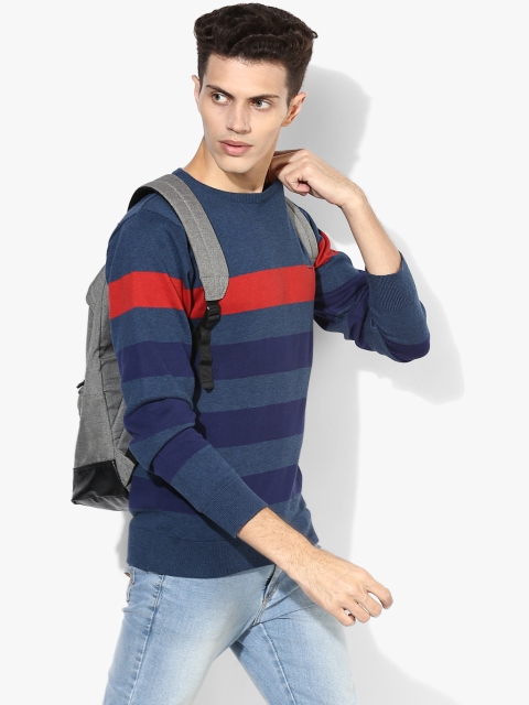 

Blue Striped Regular Fit Round Neck Sweater