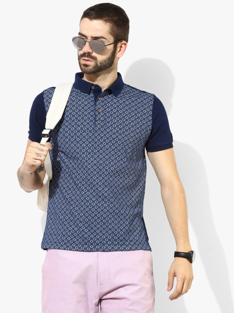 

Blue Printed Regular Fit Polo T-Shirt
