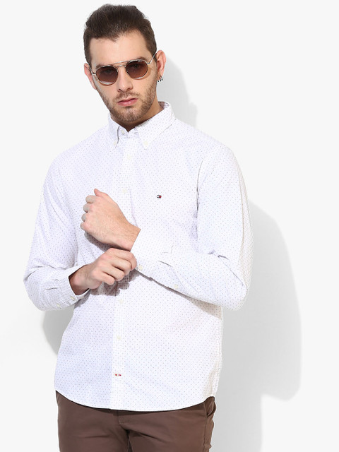 

White Textured Slim Fit Causal Shirt