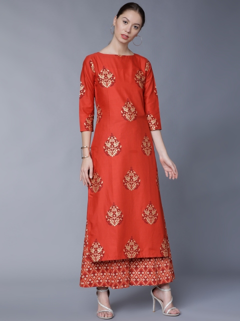 

Vishudh Women Rust Printed Kurti with Palazzos