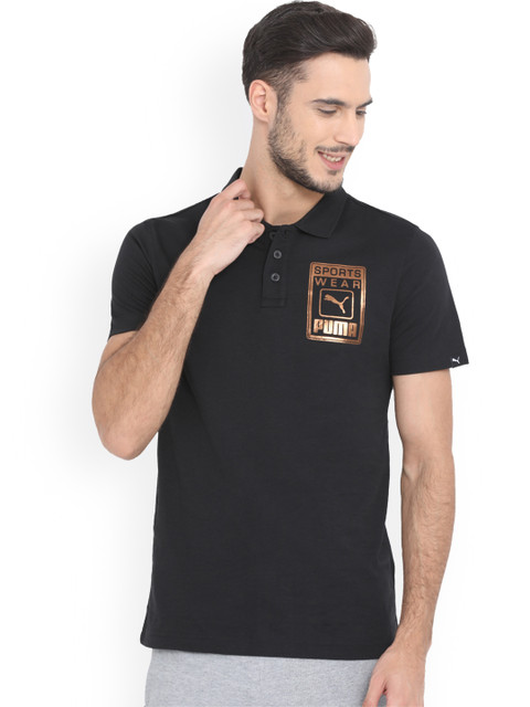 

Puma Men Black Solid Polo Collar T-shirt