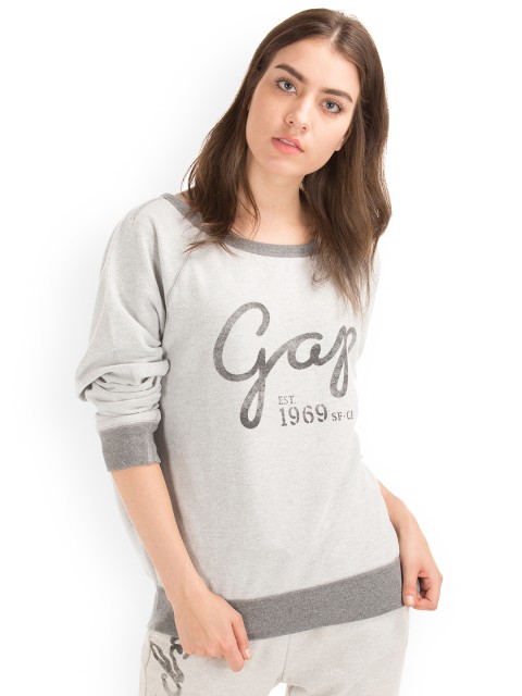 

GAP Women Grey Relaxed Cursive Logo Pullover Sweatshirt
