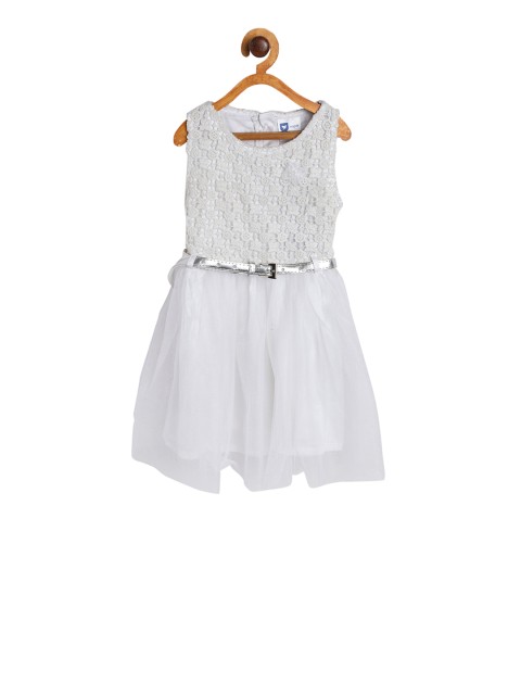 

612 league Girls White Solid Fit and Flare Dress