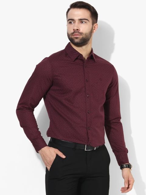 

Wine Printed Regular Fit Formal Shirt, Red