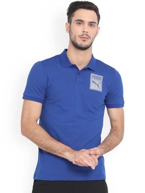 Puma Men Blue Solid Polo Collar T-shirt