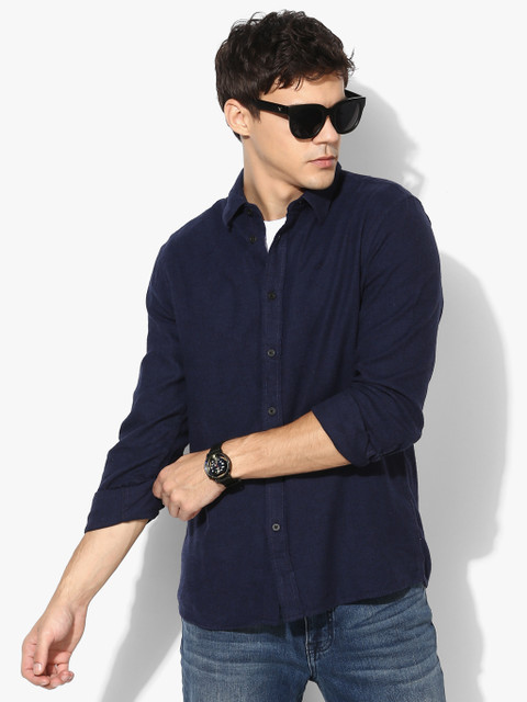 

Navy Blue Solid Regular Fit Casual Shirt