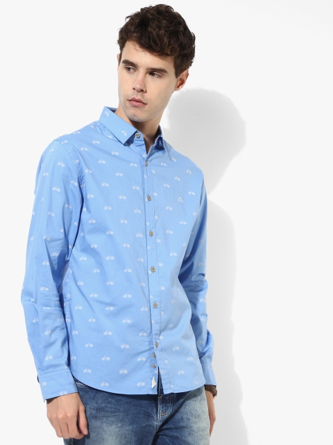 

United Colors of Benetton Men Blue Printed Slim Fit Casual Shirt
