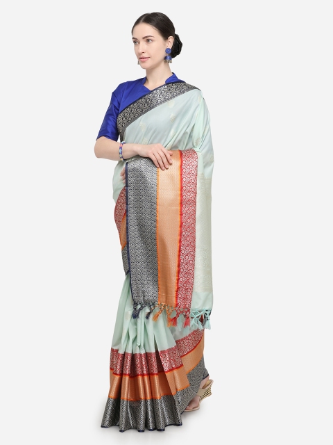 

Varkala Silk Sarees Turquoise Blue Silk Blend Woven Design Banarasi Saree