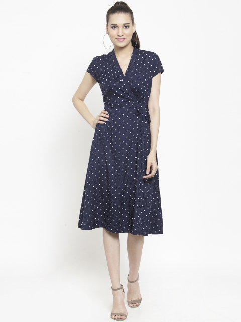 Purplicious Women Navy Blue Printed Wrap Dress