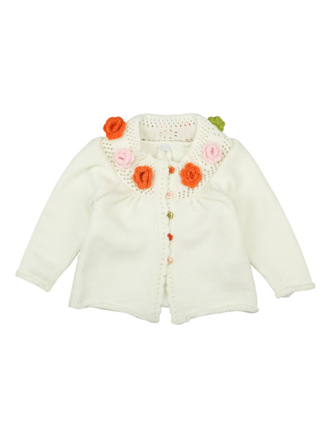

MeeMee Girls Off-White Self Design Woollen Cardigan