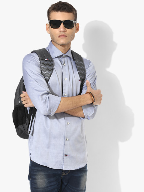 

Light Blue Textured Slim Fit Casual Shirt