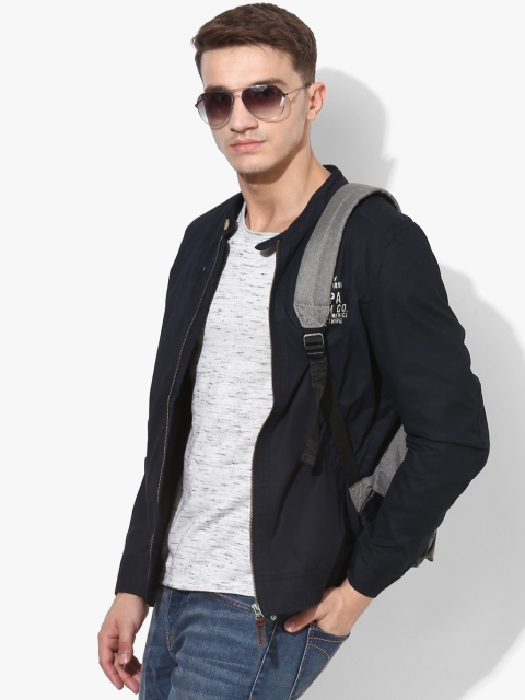 

Navy Blue Printed Casual Jacket