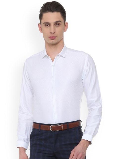 

V Dot Men White Slim Fit Self Design Formal Shirt