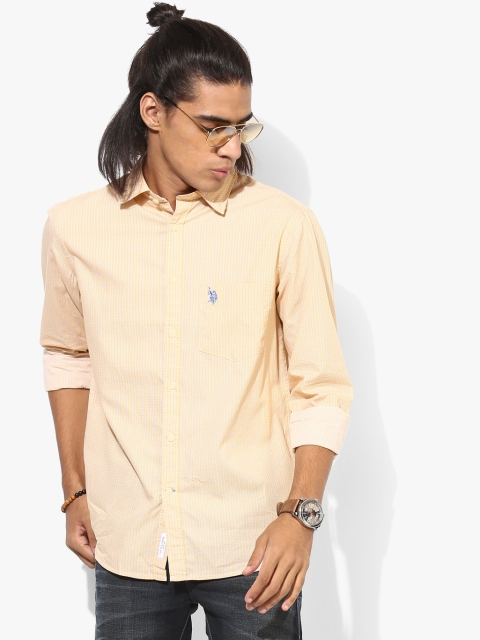 

Yellow Striped Regular Fit Casual Shirt