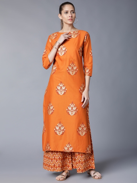 

Vishudh Women Orange Printed Kurti with Palazzos