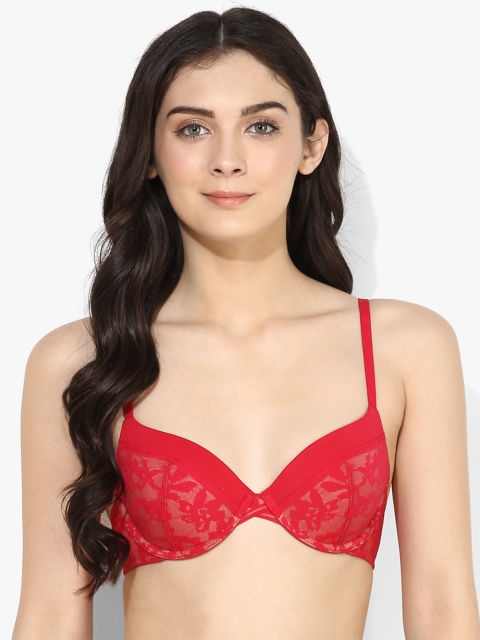 

Beige Lightly Padded Basic Bra, Red