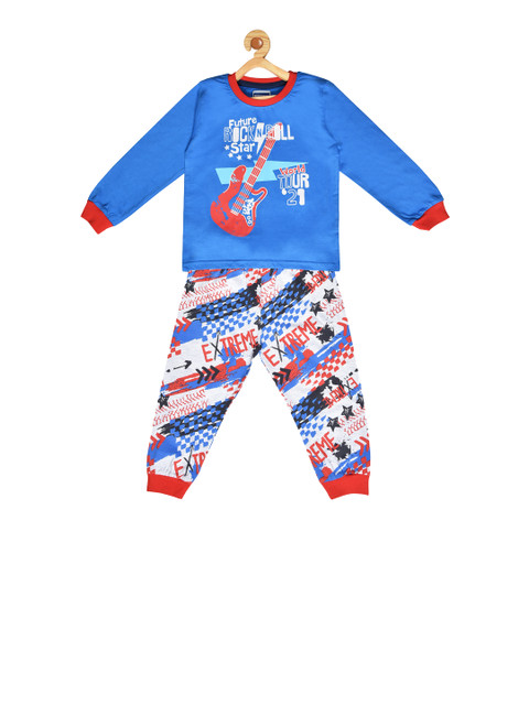 

BORN WEAR Boys Blue & Red Printed T-shirt with Pyjamas