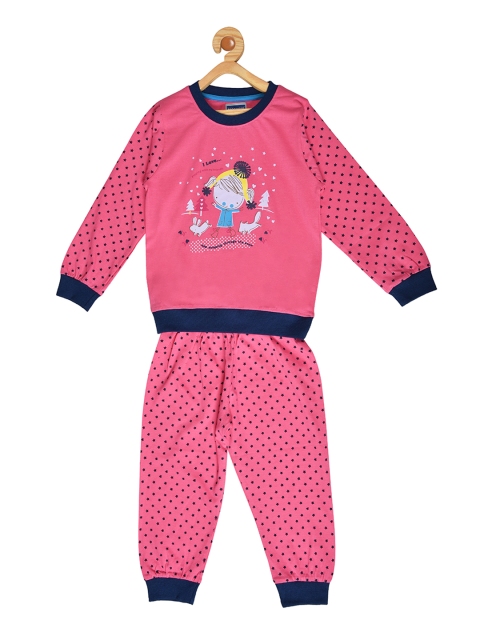 

BORN WEAR Girls Pink Printed T-shirt with Pyjamas