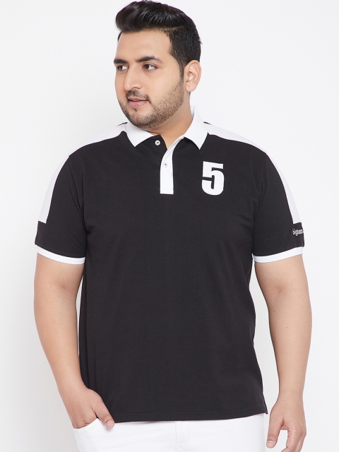 

bigbanana Plus Size Men Black Solid Polo Collar T-shirt