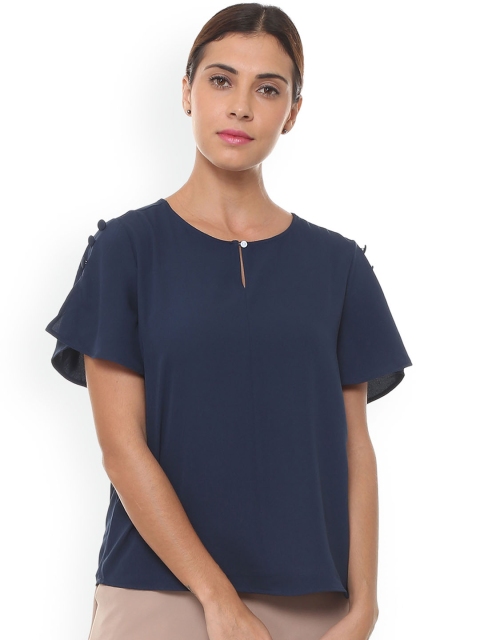 

Van Heusen Woman Navy Blue Solid A-Line Top