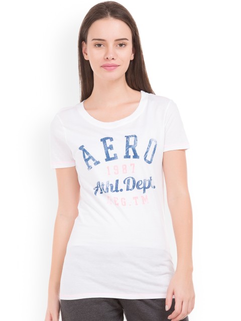 Aeropostale Women White Printed Round Neck T-shirt