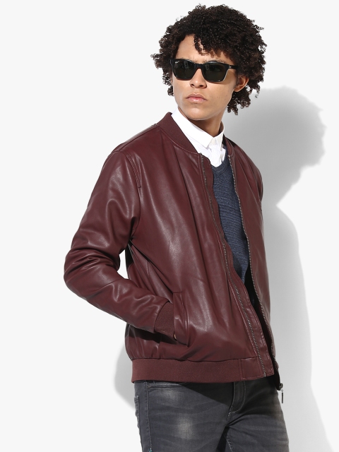 

Maroon Solid Casual Jacket