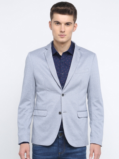 

Basics Men Blue Solid Single-Breasted Formal Blazer