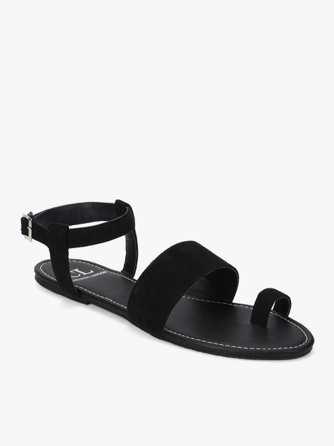 Black Solid Open Toe Flats
