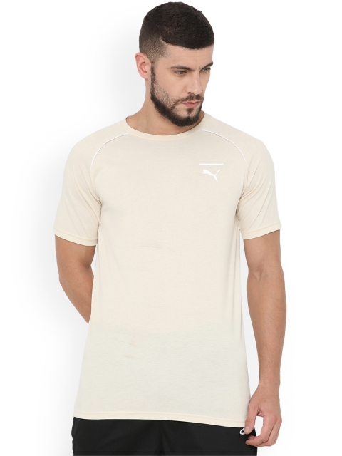 

Puma Men Cream-Coloured Solid Round Neck T-shirt