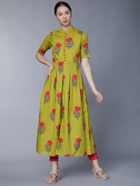 

Vishudh Women Green & Pink Printed Kurta with Trousers