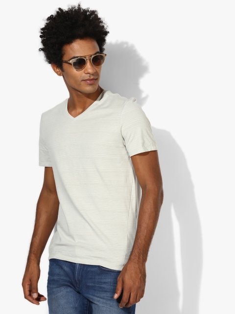 

Grey Striped Slim Fit V Neck T-Shirt