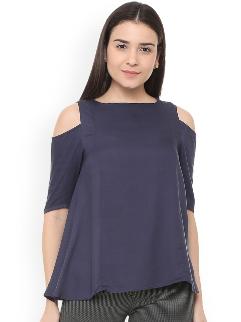 

Van Heusen Woman Navy Blue Solid A-Line Top
