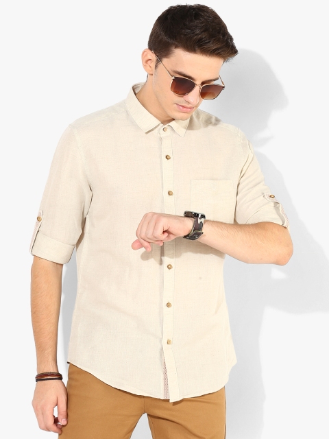 

Beige Solid Slim Fit Casual Shirt