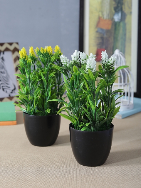 

FOLIYAJ Set of 2 Green & Yellow Artificial Plant With Pot