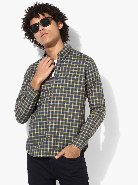 

Navy Blue Checked Slim Fit Casual Shirt