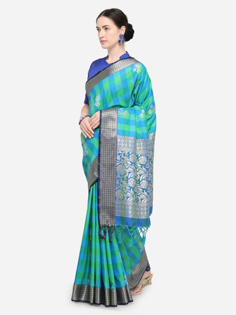 

Varkala Silk Sarees Turquoise Blue & Sea Green Silk Blend Woven Design Banarasi Saree