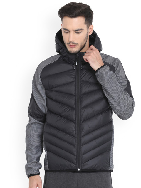 

Puma Men Black Striped Hooded Puffer Jacket