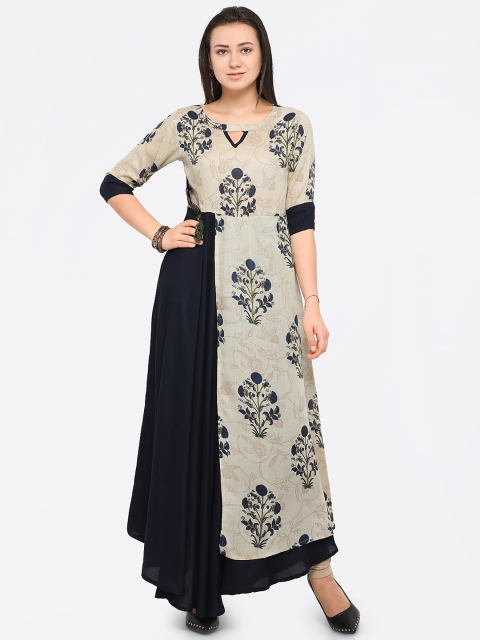 

Florence Women Beige & Black Printed Anarkali Kurta