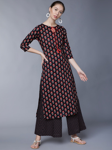 

Vishudh Women Black & Red Printed Kurti with Palazzos
