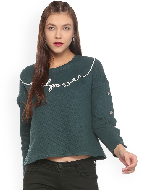 

People Women Green Self Design Sweatshirt