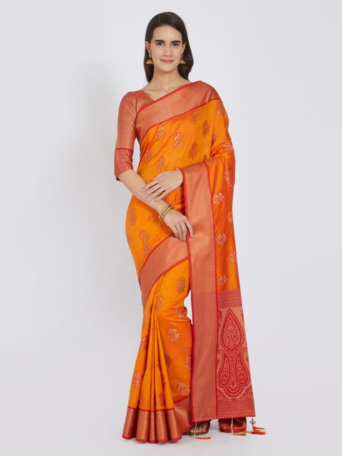 

Viva N Diva Yellow & Red Poly Silk Woven Design Kanjeevaram Saree