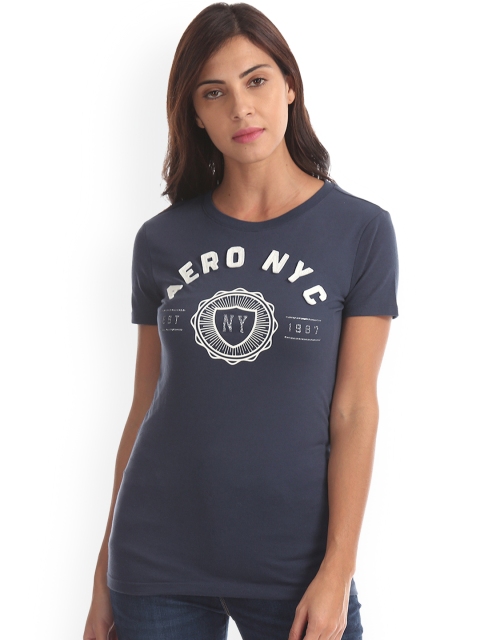 

Aeropostale Women Blue Printed Round Neck T-shirt