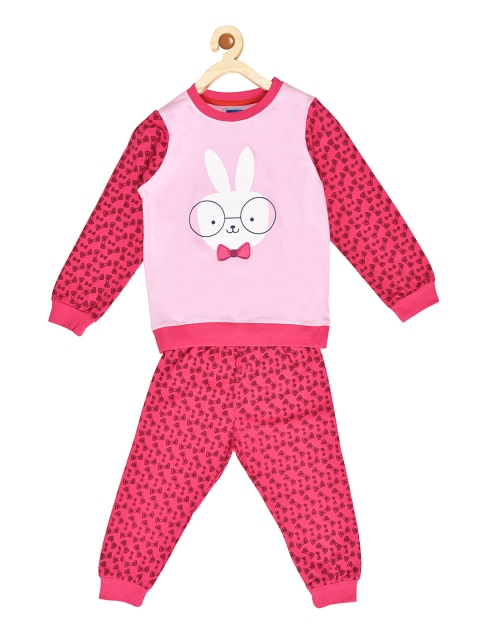 

BORN WEAR Girls Pink Printed T-shirt with Pyjamas