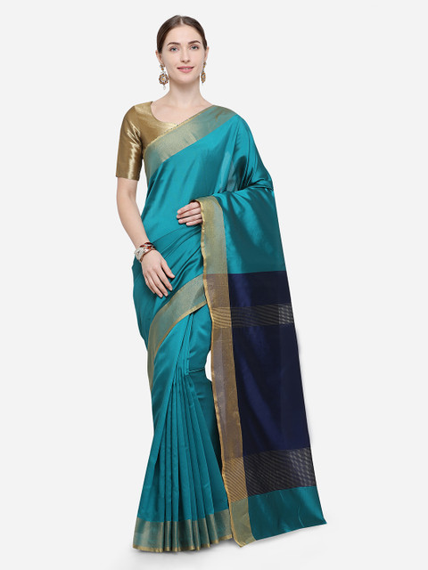 

Satrani Teal Blue Art Silk Solid Bhagalpuri Saree