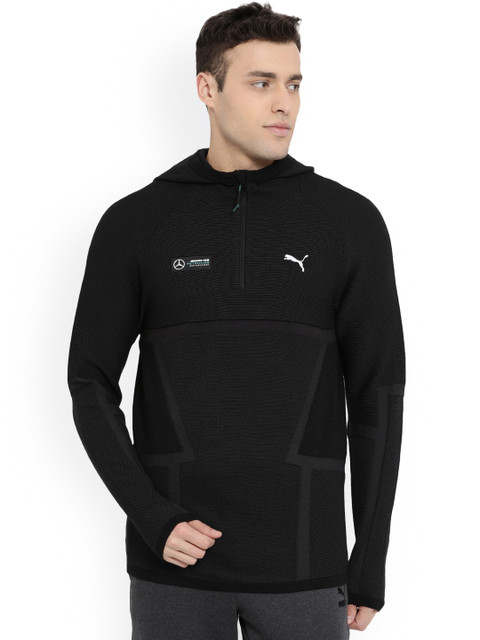 

Puma Men Black Self Design Hooded Sweatshirt